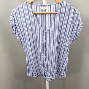 Maurices Short Sleeve Striped Button Front Top